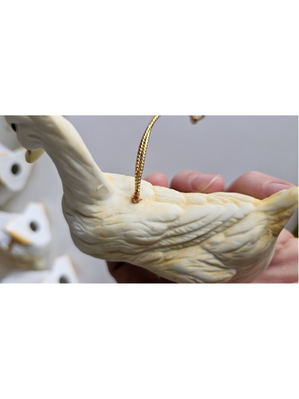 Vintage Set of 5 Bisque Porcelain White Duck Ornaments - Farmhouse Decor - Picture 11 of 12